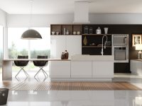 Идеи: черно-белые кухни с элементами из дерева